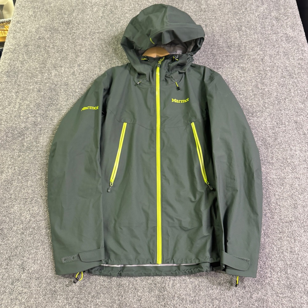 VTG Marmot Red Star Waterproof  Rain Jacket Mens M Olive Green Outdoor Hiking